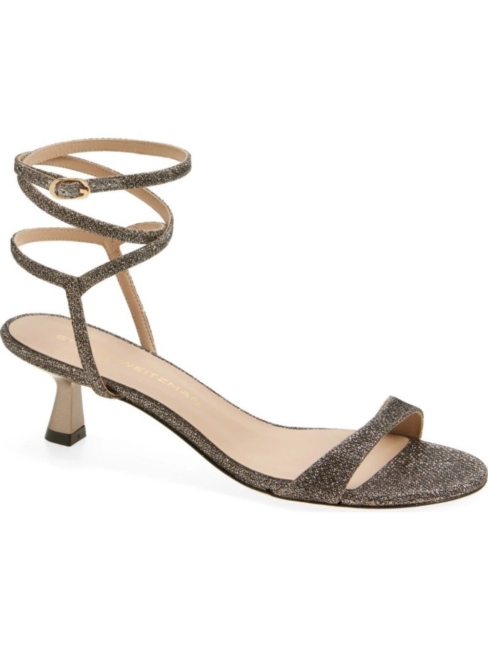 $550 STUART WEITZMAN Nudist Wrap Sandal FLARED HEEL NEW PYRITE 8 US (PD2)